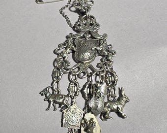 Antique ladies' skirt pin, 835 silver, with Madonna coin and 5 lucky charms – Dirndl, wedding, Oktoberfest – 55.2 g I SR1430