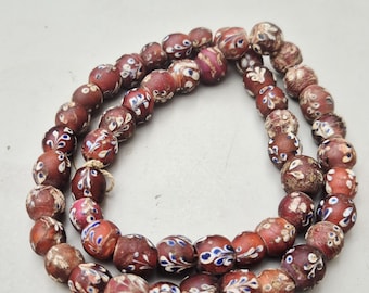 Antique Whiteheart Trade Beads · Murano · 48cm Strand · Trade Beads · Ethiopia · Red with White Core · 50 Beads I 1547