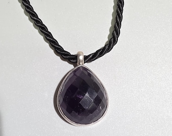 Dark Amethyst Necklace 925 Silver | Nearly Black Purple Gemstone | Bavarian Dirndl Oktoberfest Costume Pendant I SR1993