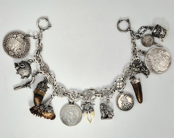 Antikes Herren-Charivari Silber 243g mit 14 Anhängern Sautaler Patrona Bavariae historische Münzen Jagd Rarität Schmuckrausch Vintage