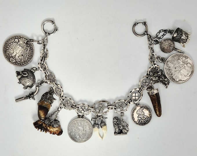 Featured listing image: Antikes Herren-Charivari Silber 243g mit 14 Anhängern Sautaler Patrona Bavariae historische Münzen Jagd Rarität Schmuckrausch Vintage