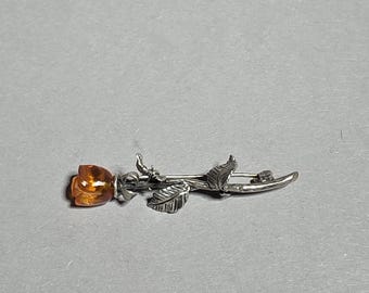Art Nouveau Amber Rose Brooch 835 Silver Baltic Amber c.1900-1920 Schmuckrausch Vintage 0203
