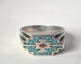 Vintage silver ring USA · Turquoise inlay ring Sterling · Schmuckrausch Vintage 0113