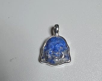 Lapis Lazuli Buddha Pendant for Meditation, Yoga, and Spiritual Use. 925 Sterling Silver Buddha Head Jewelry, Vintage 0607