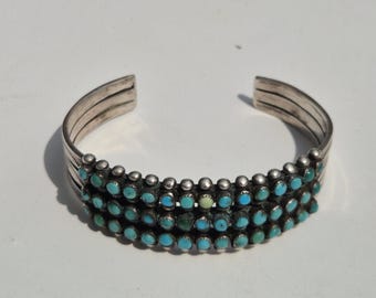 Antique Zuni bangle 1930 made of silver with 20 turquoises in shades of green Vintage Native American jewelry 60 mm I 1441