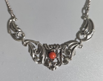 Vintage 835 Silver Coral Necklace – Mediterranean Coral – Bavarian Trachten Jewelry – 43 cm I SR1704