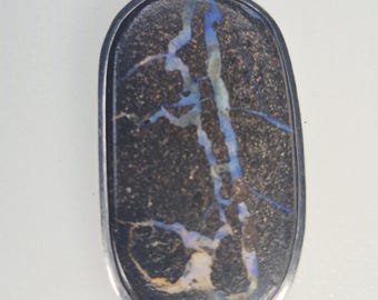 Boulder Opal Pendant 925 Silver | Australia, Opal Veins in the Mother Rock | Silvery | Unique 1772