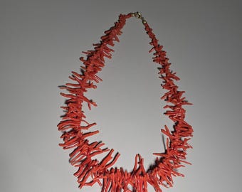 Red coral necklace, 60g genuine coral, Italy 1950s, statement necklace, 58cm, vintage, Schmuckrausch Vintage 0692