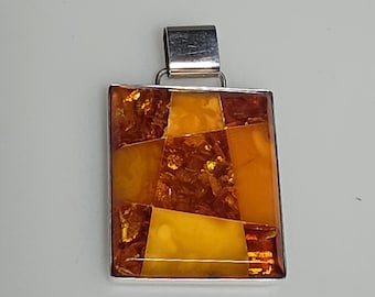 Fishland pendant, 835 silver, fish motif, amber mosaic, vintage, unique piece, Schmuckrausch Vintage