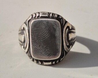 JJugendstil men's signet ring silver 800 – rectangular engraving plate unengraved, old stock – Schmuckrausch Vintage 1264