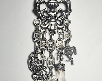 Antique Art Nouveau Charivari – skirt pin with 5 silver pendants
