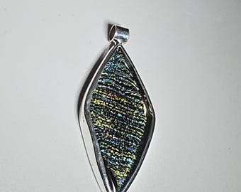 Dichroic glass pendant, 1990s, 925 silver, large, zero carat, vintage, Schmuckrausch, vintage 1818