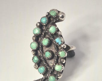 Zuni Turquoise Silver Ring Cluster Vintage Size 52 Jewelry Rush Vintage 0293