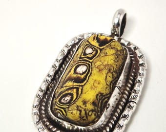 Yellow Millefiori Glass Pendant Murano Silver Vintage Trade Pearl Jewelry Rush Vintage