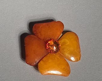 Brosche baltischer Bernstein um 1930 rund 40mm Vintage Naturbernstein orange 0658