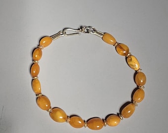 SEO title: Amber bracelet butterscotch caramel 21.5 cm Baltic 925 silver gold plated vintage jewelry frieze vintage 0732
