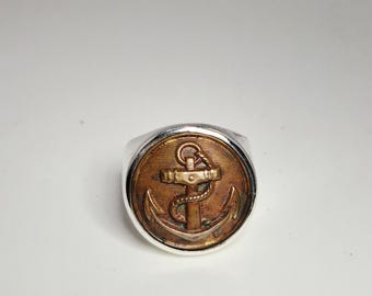 Silver signet ring with anchor button, German size 59, upcycled jewelry, vintage 1541