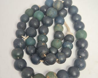 Opaque blue-green Jatim Beads necklace, old Java glass bead strand, 49 beads, 58 cm, collector's beads, jewelry craze, vintage 0325