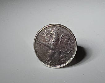 Silver signet ring, Royal Bavarian uniform button, lion, ring size 62, Tribal Spirit 1090