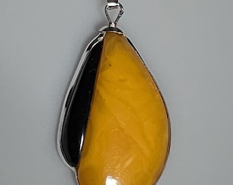 Art Deco pendant, amber, butterscotch, onyx, silver, Baltic, antique, large, unique, jewelry, vintage 0332