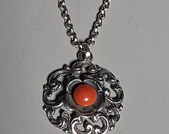 Coral pendant, Art Nouveau style, 835 silver, Italian, 45 cm chain, vintage, Schmuckrausch vintage