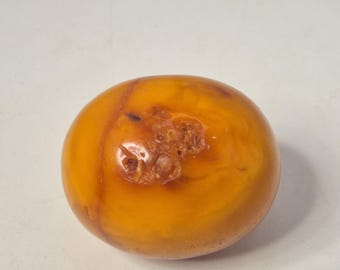 Large antique amber bead, 43.35 g, Art Deco olive shape, Germany, Schmuckrausch Vintage 0253