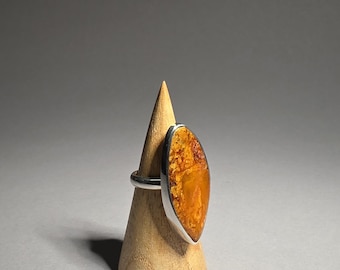 Dark Butterscotch Amber Statement Ring Baltic Amber 925 Silver Size 58 Schmuckrausch Vintage 0970
