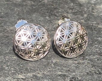 Flower of Life Stud Earrings • 925 Silver • TARA Jewelry • Spiritual Symbol Jewelry with Pouch & Meaning Card