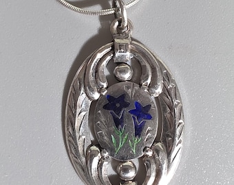 Art Nouveau traditional costume pendant, enamel, 900 silver, alpine flowers, circa 1900, with 40 cm chain – Schmuckrausch Vintage 0200