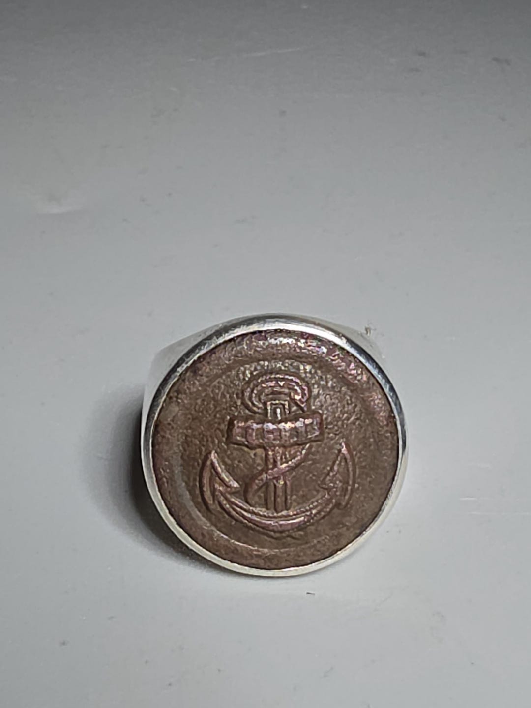 Marine Anchor Signet Ring 925 Silver Antique Uniform Button 22 Mm ...