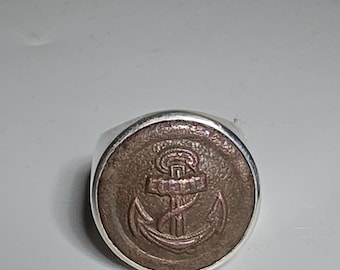 Marine Anchor Signet Ring 925 Silver Antique Uniform Button 22 mm Tribal Spirit 1862