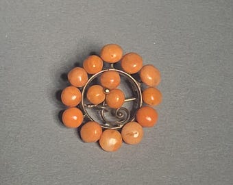 Antike Biedermeier Brosche Koralle Kreisform 28mm Schmuckrausch Vintage 1848