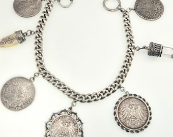 Men's Charivari 35 cm with 7 silver pendants – Luitpold 1911, Albert Saxony 1901, Maria Theresia Thaler, Oktoberfest Schmuckrausch 997