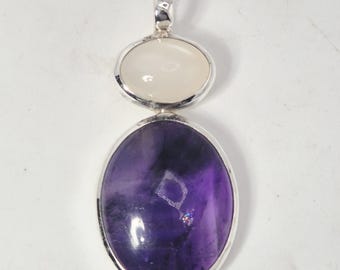 Moonstone Amethyst Pendant Silver 925 Bali Workshop Jewelry Rush Vintage 0169