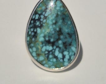 Silver ring with natural Hubei turquoise – teardrop shape, cabochon, handmade by Silvery