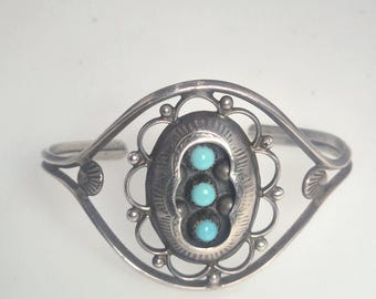 Antique Navajo Bangle USA 1929/1930 – Shadow Box Design with Turquoise – Sterling Silver Tested – – Schmuckrausch Vintage 1320