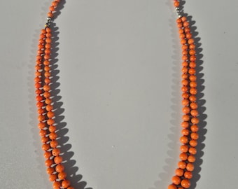 Art Nouveau coral necklace, 800 silver, floral clasp, genuine Sardinian coral, graduated, double row, vintage jewelry, Schmuckrausch Vintage 45