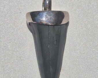 Shark tooth pendant silver 38 mm Mako shark Isurus hastalis fossil South Carolina Tribal Spirit 925 hallmarked slim unique fossil (1411)