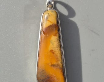 Amber pendant geometric – silver 925, pre-war stock, marbled ochre brown, 41 mm, 5.06 g – Schmuckrausch Vintage 1935