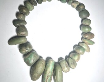 Antique Amazonite Necklace – Archaic Neolithic Beads – 32 Beads, 382g