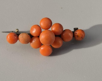 Historicist brooch with Sardinian Mediterranean coral, floral motif made of 9 cabochons, Italy circa 1900 – Schmuckrausch Vintage 0038