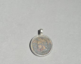 Coin Pendant 1902 Indian Head Cent in Sterling Silver | Handmade Coin Charm | Vintage Coin Pendant | One Cent USA I 0308