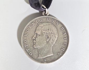 Antique coin pendant Otto King of Bavaria 3 Mark 1909 German Empire silver pendant Schmuckrausch Vintage 1290