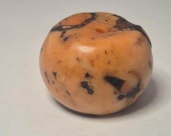 Very large antique Tibetan coral bead, Mediterranean coral with historical repairs, collector's item, Schmuckrausch Vintage 0281