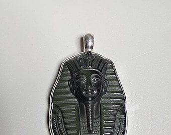 Tutankhamun Pendant Obsidian 925 Silver Pharaoh Amulet Egypt Jewelry Rush Vintage 0061