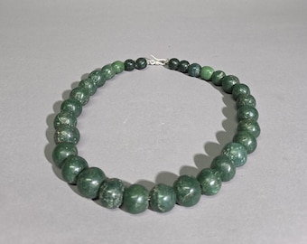 Rare Original Jatim Bead Necklace 181g, 31 Ancient Green Java Glass Beads, 925 Silver Clasp I TS1243