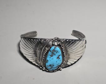 Navajo Silver Cuff Bracelet, Turquoise, 1970s, USA, Solid, 60 mm, Vintage Jewelry Rush, Vintage 0932