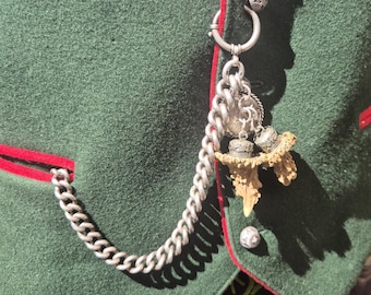 Antique Charivari watch chain silver 835 with pocket watch & coin 1902 – traditional costume jewelry Oktoberfest wedding jewelry rush vintage 1832