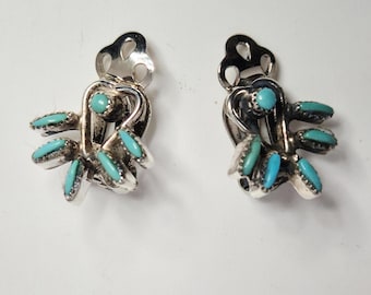 Zuni Vintage Turquoise Clip-on Earrings · Needlepoint · 925 Sterling Silver · Native American Jewelry Vintage Jewelry Rush 0394