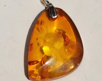 Art Deco pendant 1930s | Cognac-colored amber | Flashed stone | Silver stamped 835 | Vintage jewelry unique piece 1503